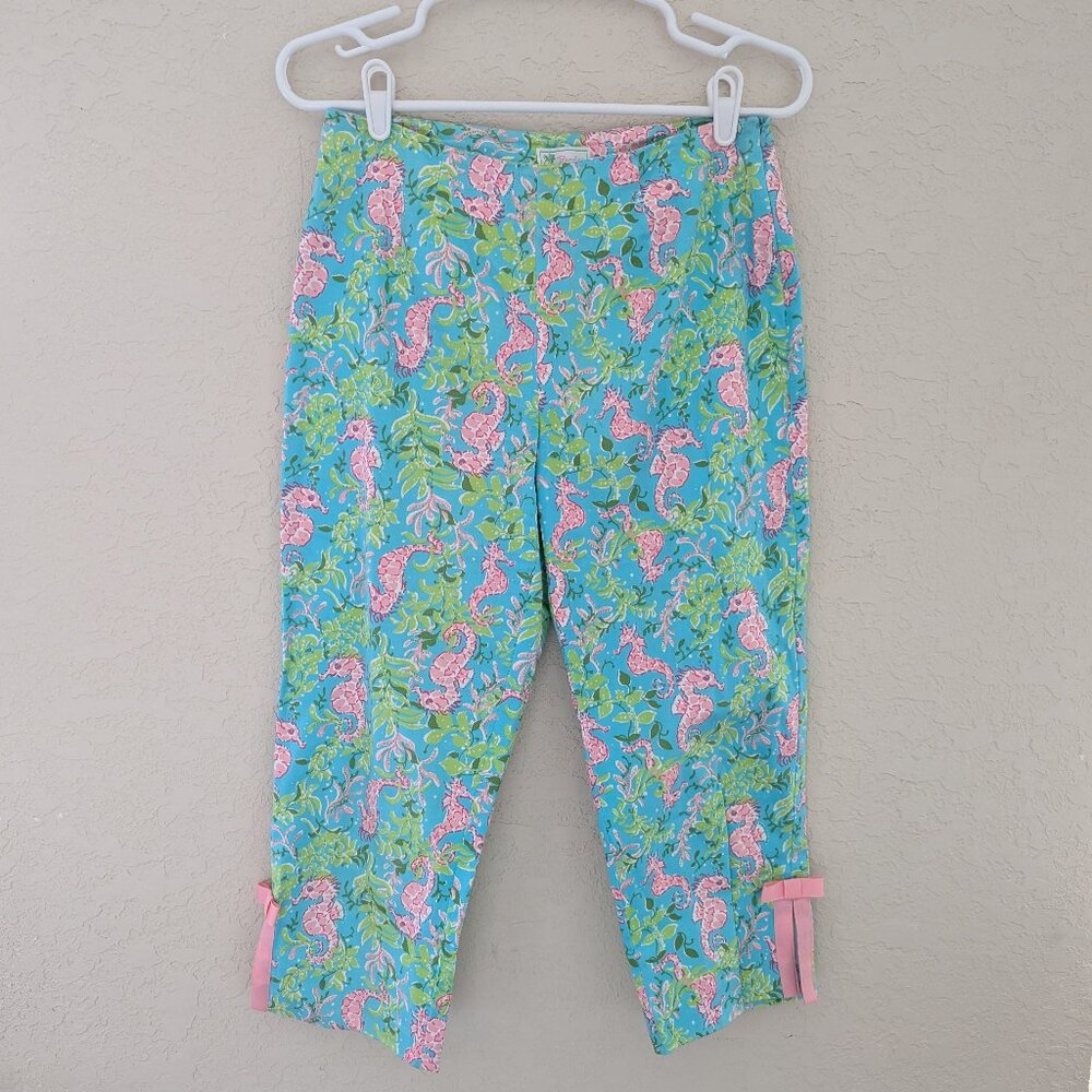 Bamboo Traders Petite Bright Beachy Coastal Seahorse Bows Size 4P